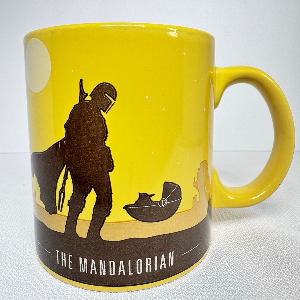Star Wars The Mandalorian Coffee Mug Disney Baby Yoda Grogu Silhouette YellowCup - Picture 2 of 8